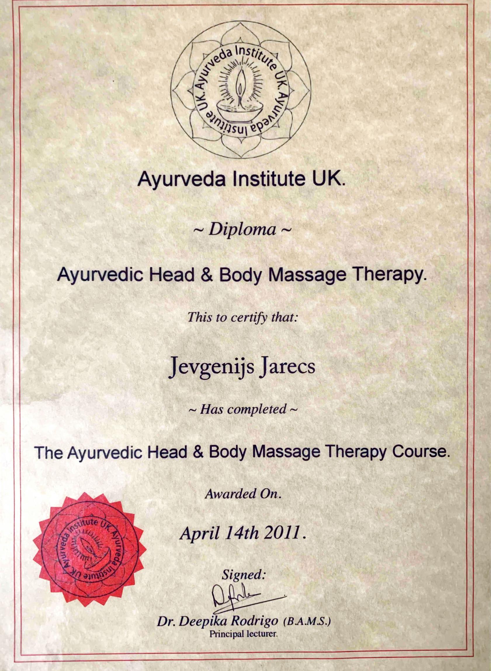 Ayurvedic head and body massage therapy (2011)