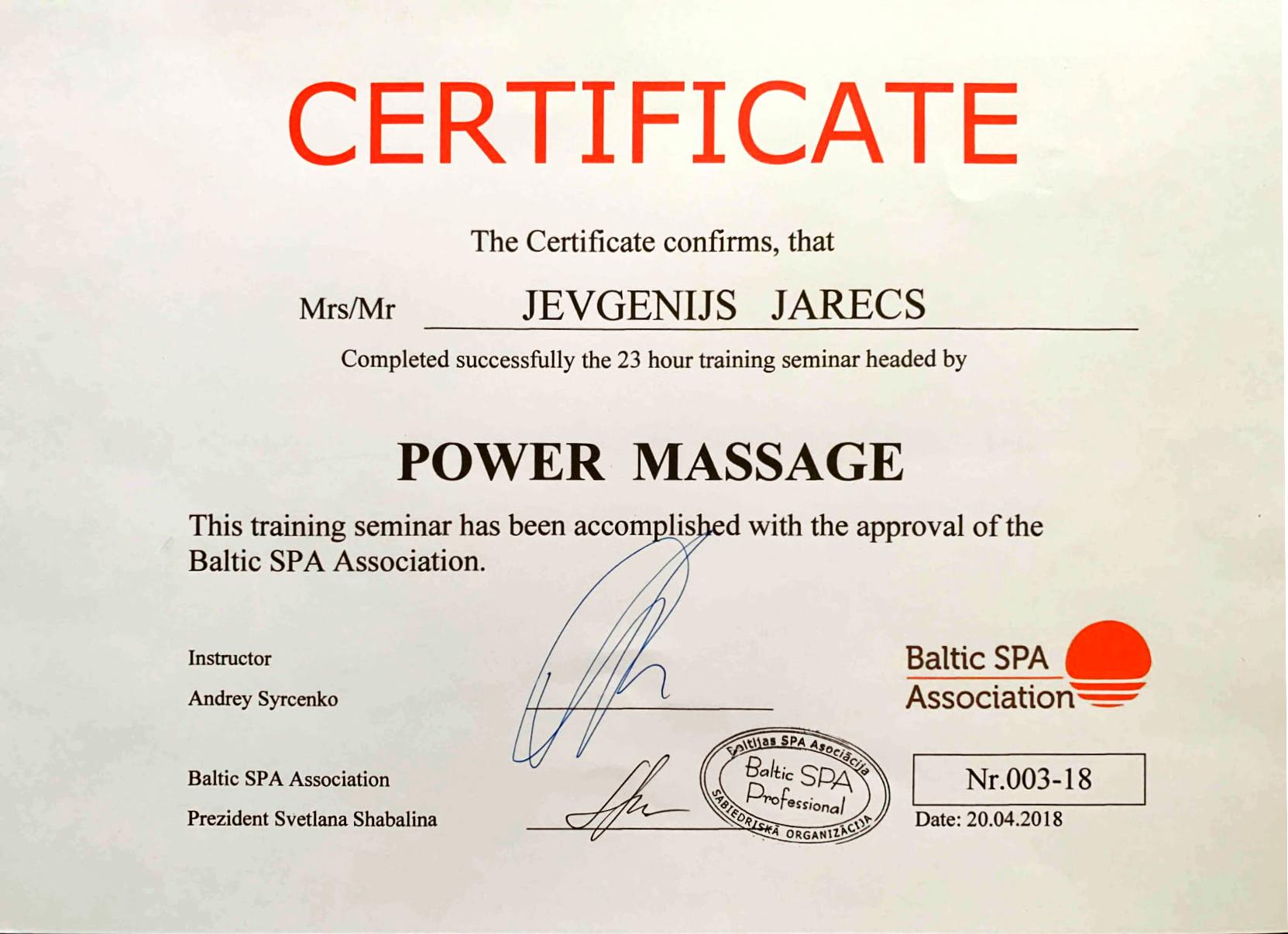 Training certificate (2018)
