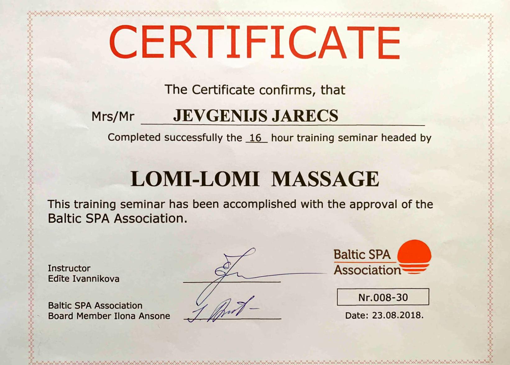Training certificate (2018)