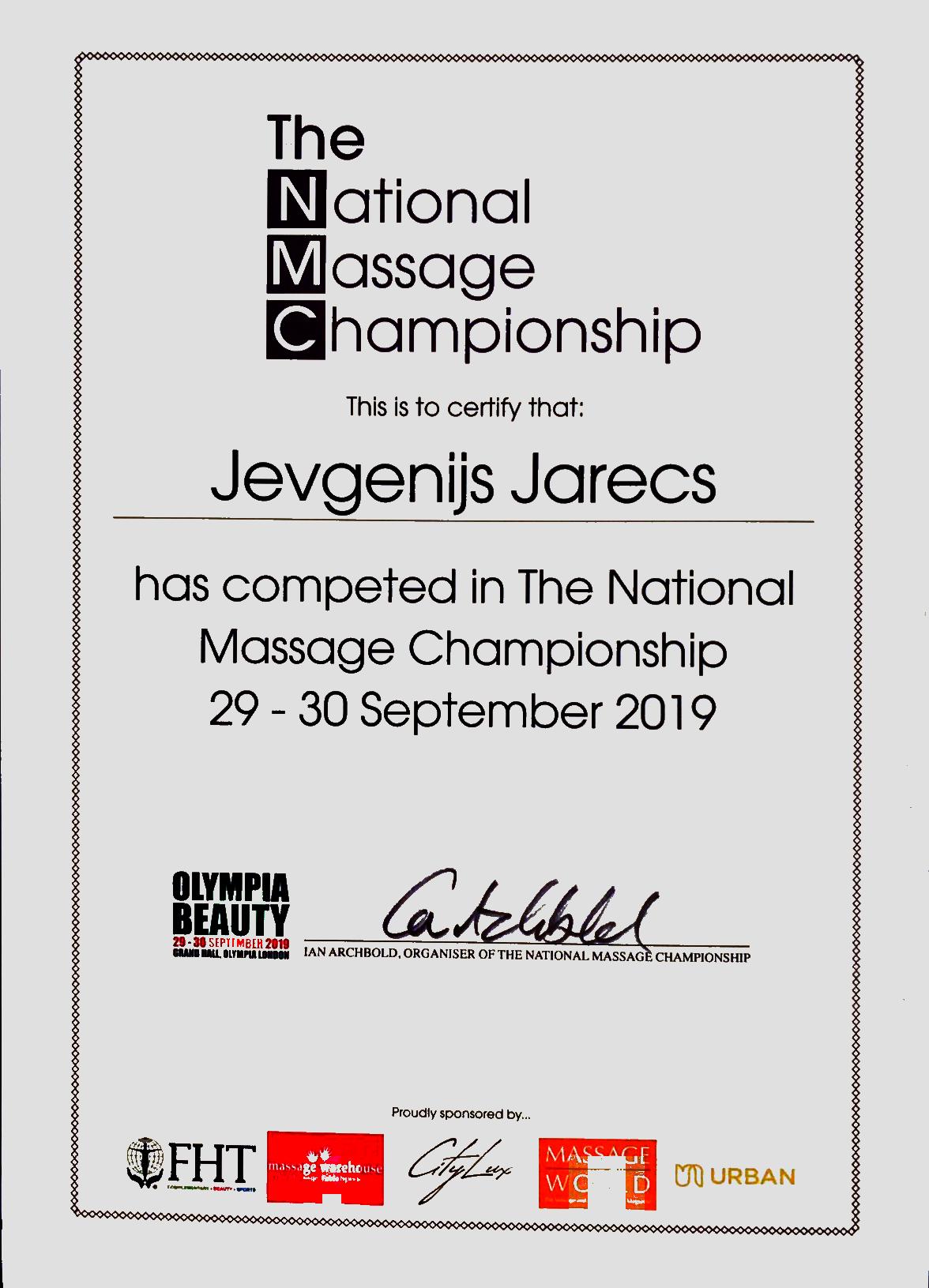 National massage championship participant (2019)