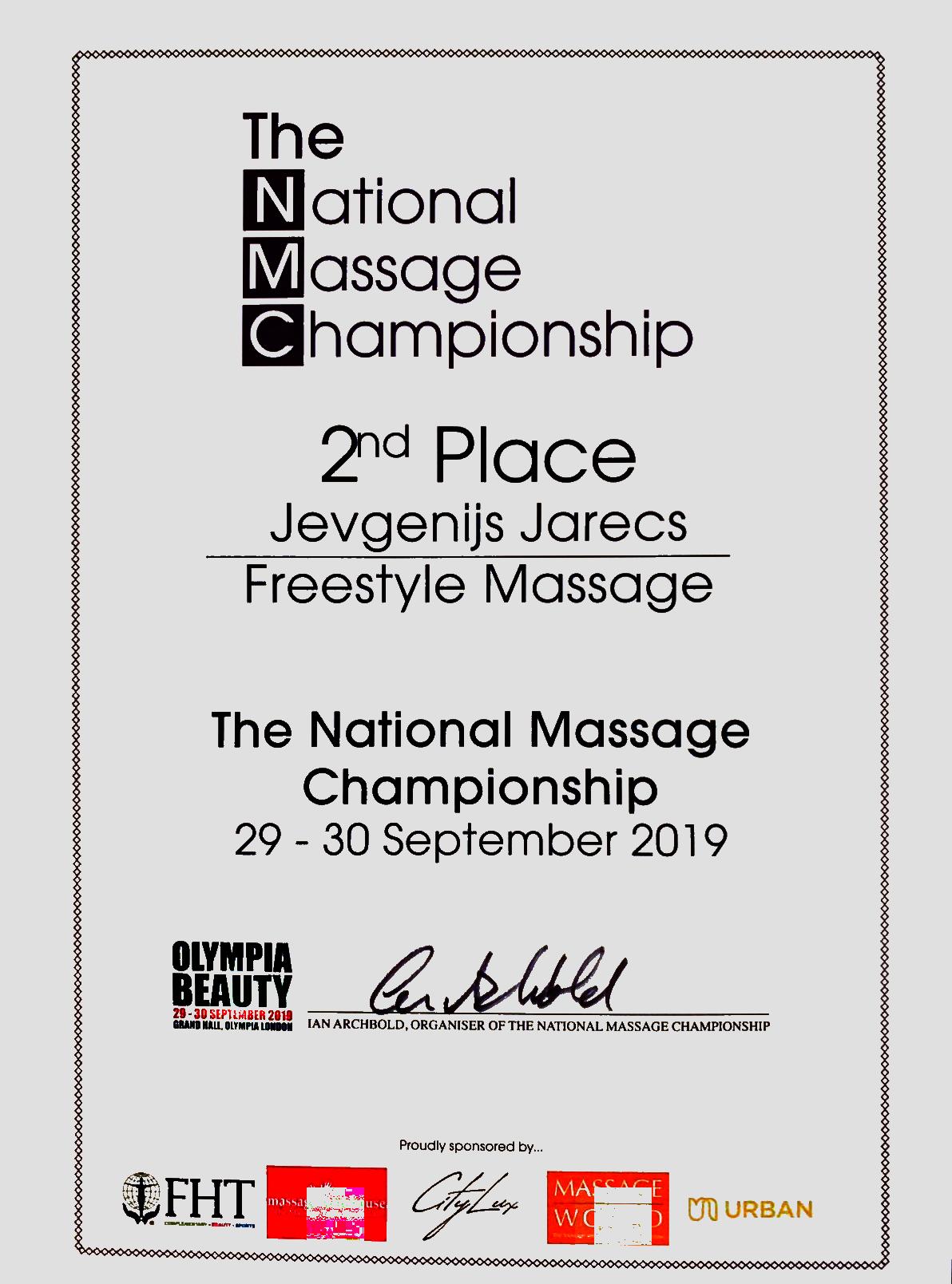 National massage championship 2nd place freestyle (2019)