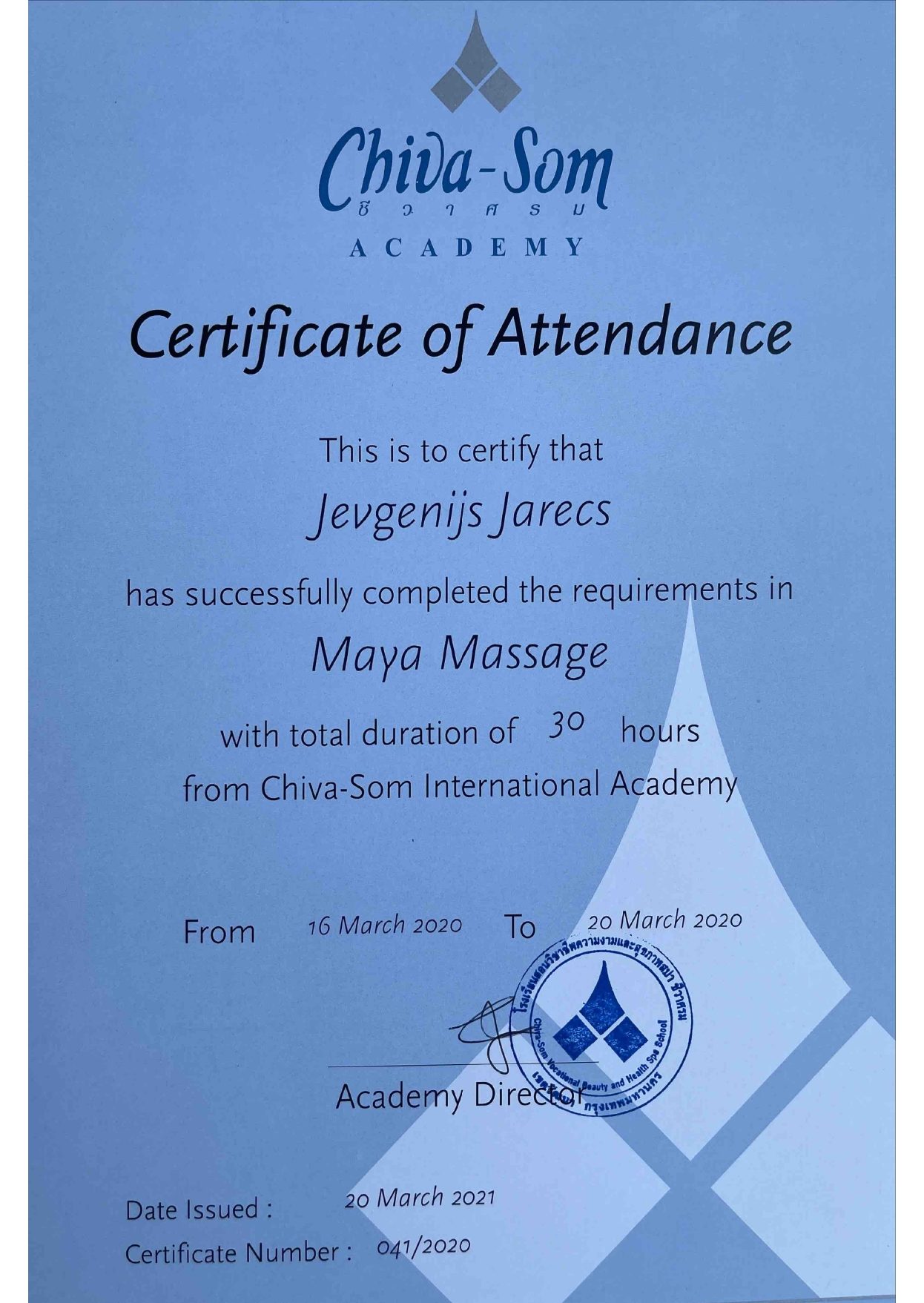 Chiva som academy certificate (2020)